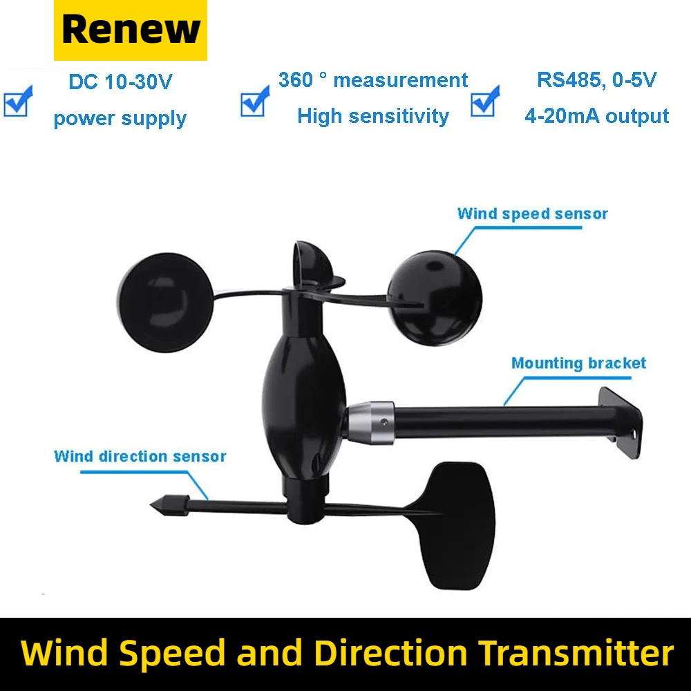 

Wind direction wind speed sensor transmitter wind vane 485modbus measuring wind direction 360 degrees wind direction