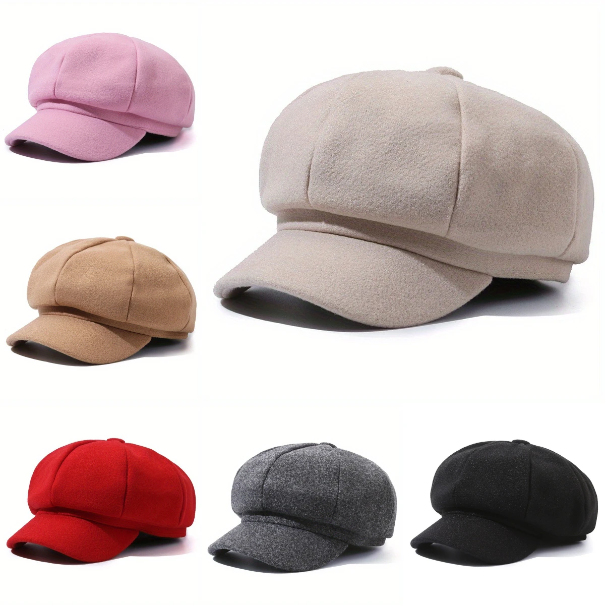 

Fashionable Solid Color Octagonal Hat Autumn and Winter Outdoor Windproof Woolen Hat Crisp Brim Comfortable and Breathable Beret