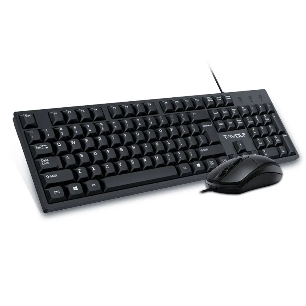 T-wolf TF500 Wired Keyboard and Mouse Combo USB Ergonomic Waterproof 1000 DPI Office Gaming Set for PC Laptop 4