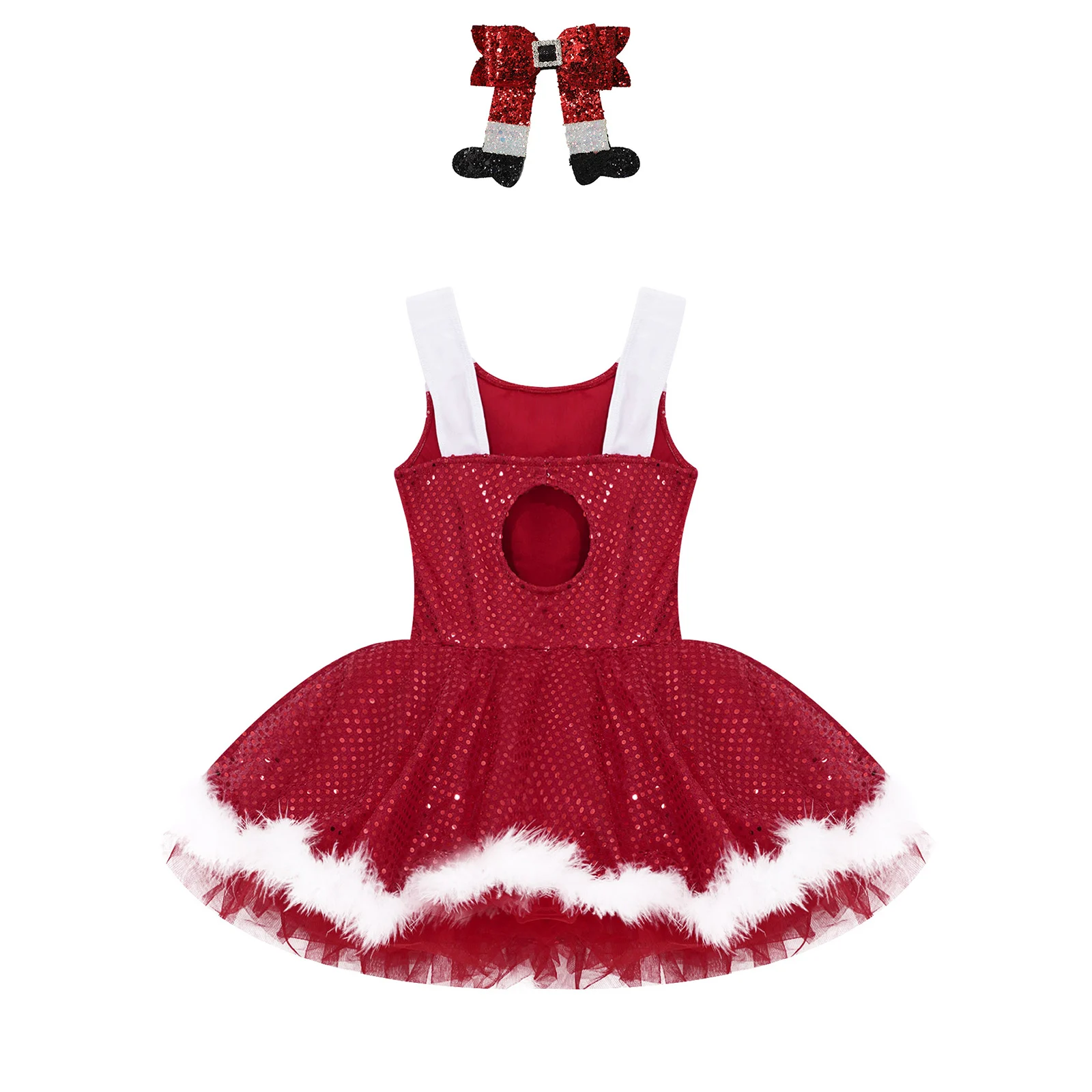 الفتيات عيد الميلاد فستان الأميرة لامعة الترتر سانتا احتفالي الزي توتو يوتار زي مع التمهيد على شكل مشبك شعر مجموعة عصابات الرأس