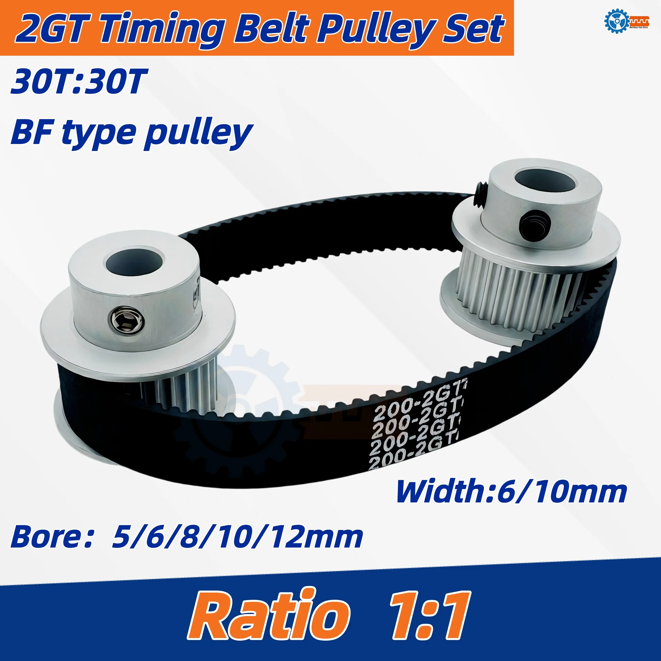 30T 2GT Timing Pulley Set 1:1 Reduction 6/10mm Belt Width Bore 3-12mm Tensioning Wheel Industrial Drive Synchronous Belt Kit