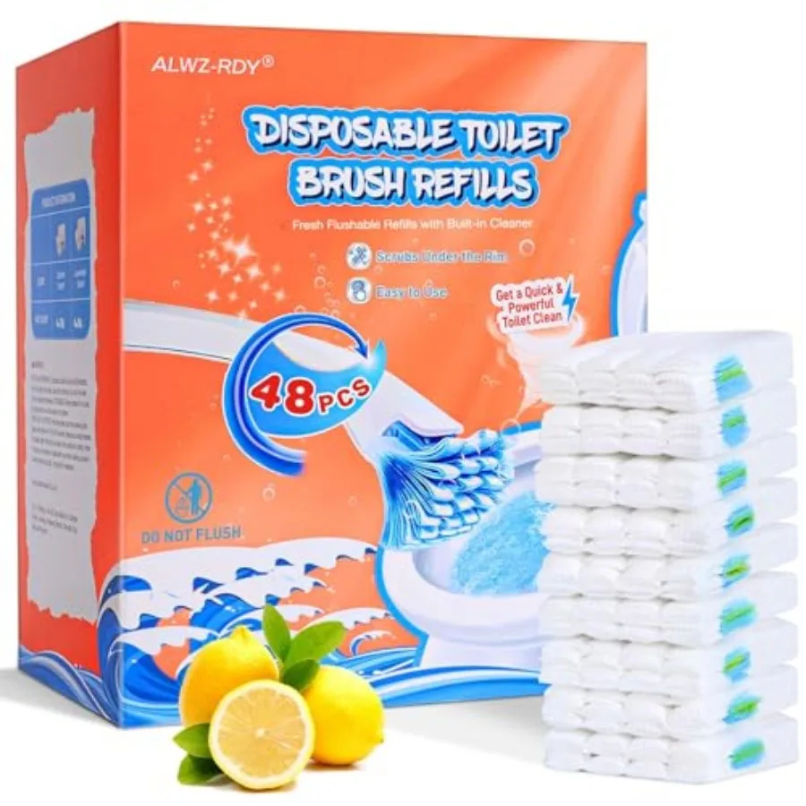 Toilet Cleaner Refill Pads 48ct Disposable Scrubber Refill Fresh Bowl Pads for Bathroom, Lemon Scent