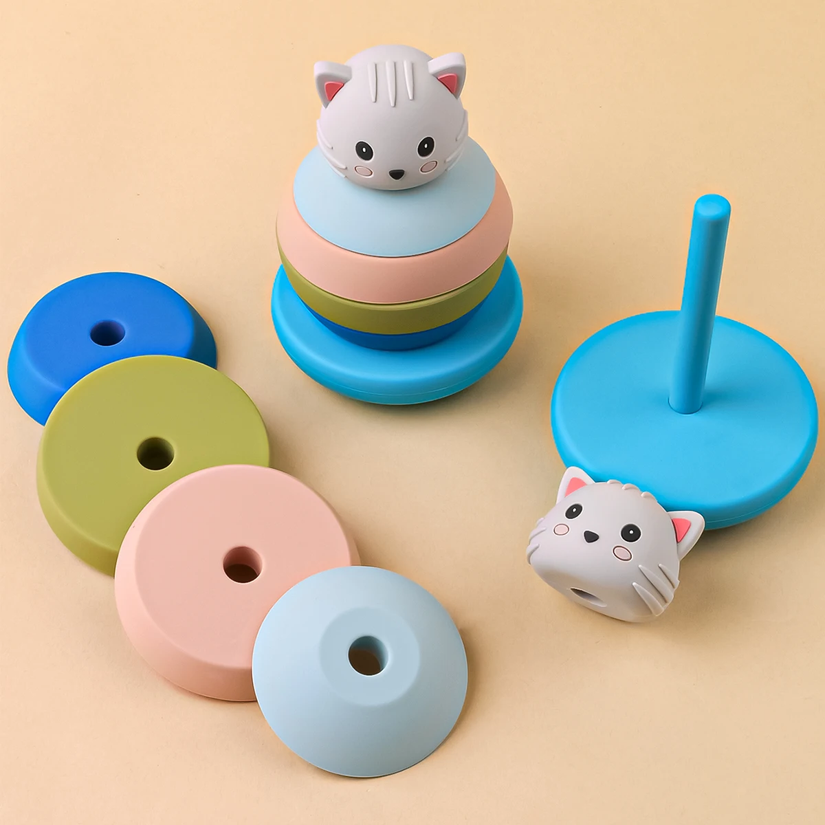 1 Set Cute Cat Building Blocks Baby Montessori Toys Soft Building Blocks Silicone Stacking Blocks baby birthday Gifts