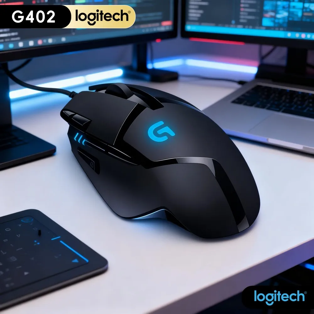 Logitech G402 Hyperion Fury USB Mouse Max 4000 DPI Setting 500 IPS Tracking For Desktop Beginner Game Hobby Players Daily Use