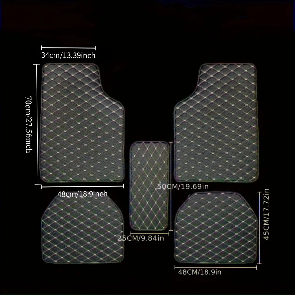 5 Pack Deluxe Faux Leather PU Car Floor Mats for Sedans Trucks and SUVs All Season Design with Weatherproof Protection