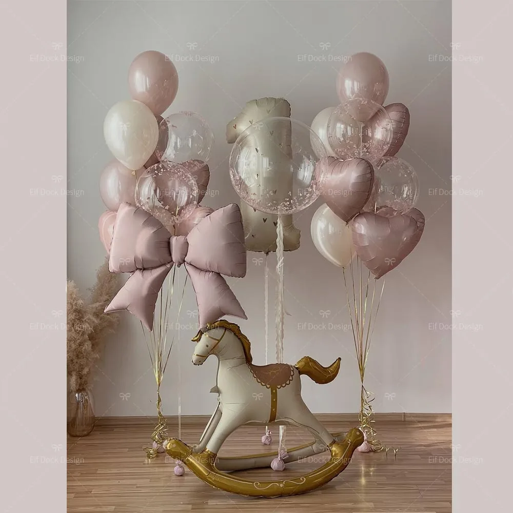 1 Juego de Globos Retro Rosa con Forma de Corazón, Globo de Papel de Aluminio con Número de Oso Cremoso y Caballo de Troya de Dibujos Animados, Decoración para Fiestas de Cumpleaños, Accesorios para Festivales, Regalos