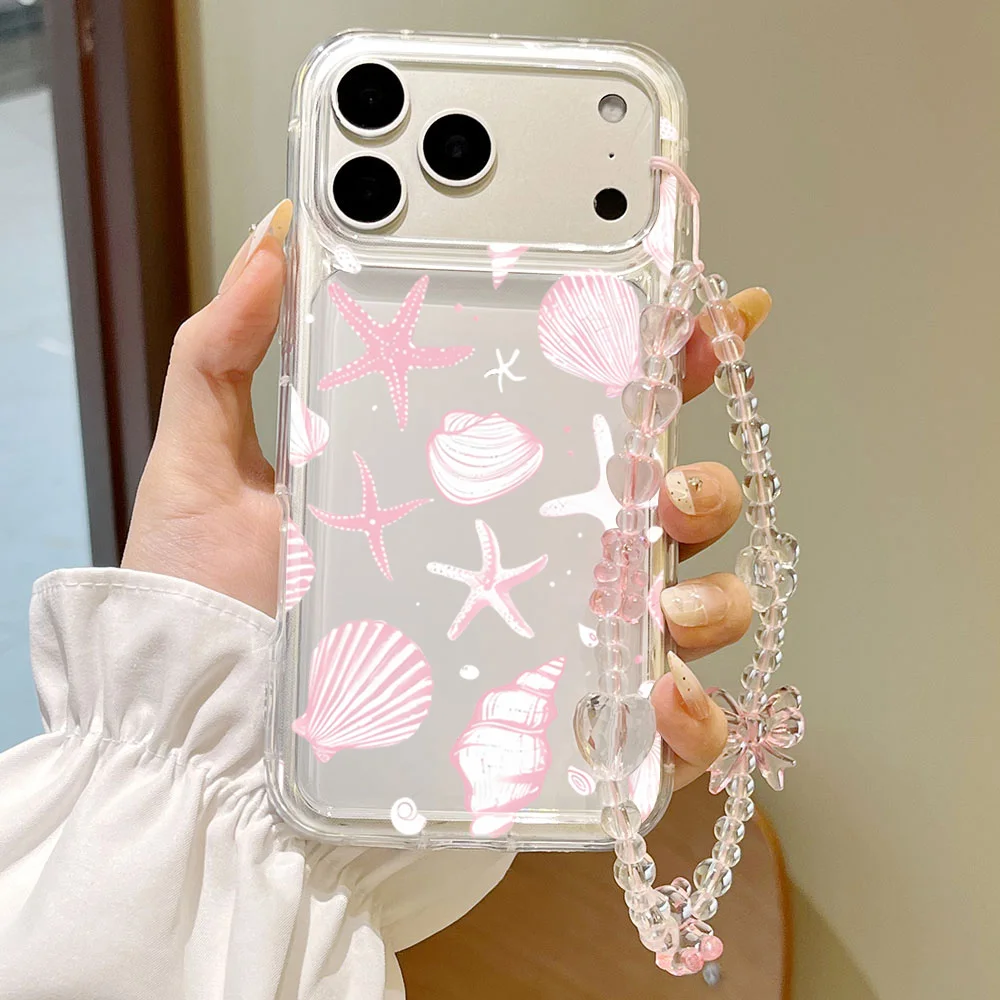 Pink Sea Shell Starfish Pattern Clear Phone Case For iPhone 17 16 15 14 13 12 11 Pro Max 16e 17Air X XR XS 7 8 Plus Soft Cover