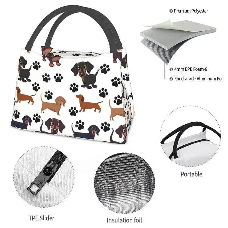 Dachshund Animal Paw Insulated Lunch Bags for Resuable Sausage Wiener Badger Dog Thermal Cooler Lunch Tote Office Picnic Travel