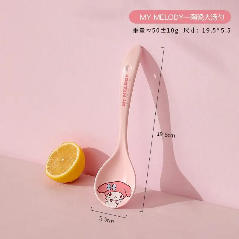 Hello Kitty Kuromi Cinnamoroll Sanrio cucchiaio da bere carino anime periferico grande zuppa cucina di casa cucchiaio di ceramica a manico lungo