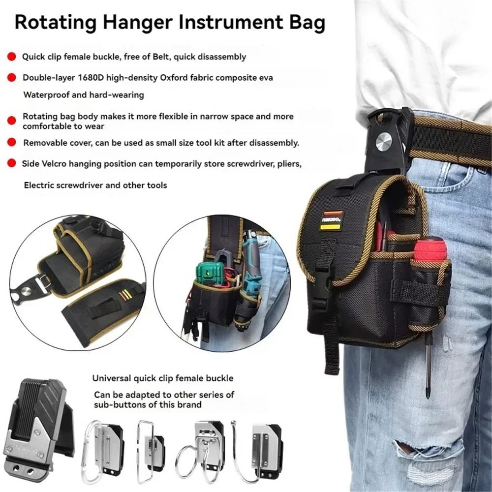 NAKIOO Electric Drill Tool Pouch 1680D Rotatable Quick-hanging Instruments Tool Belt Bag for Electrician Man Gift Tool Organizer