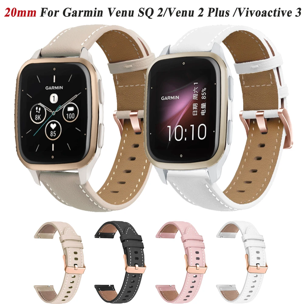 حزام ساعة من الجلد للغارمين فينو ، سوار المعصم ل SQ2 ، Venu 2 Plus ، Vivoactive 3 5 ، Forerunner 245 645 Music 158 55 ، سوار الفرقة ، 20 مللي متر