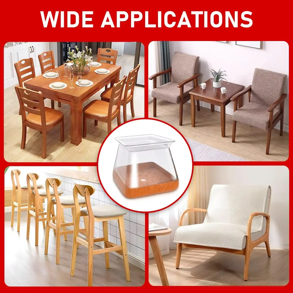16-Pack Silicone Chair Leg Floor Protectors – Square Felt-Bottom Caps For 13/16" To 1" Legs, Scratch & Noise Protection