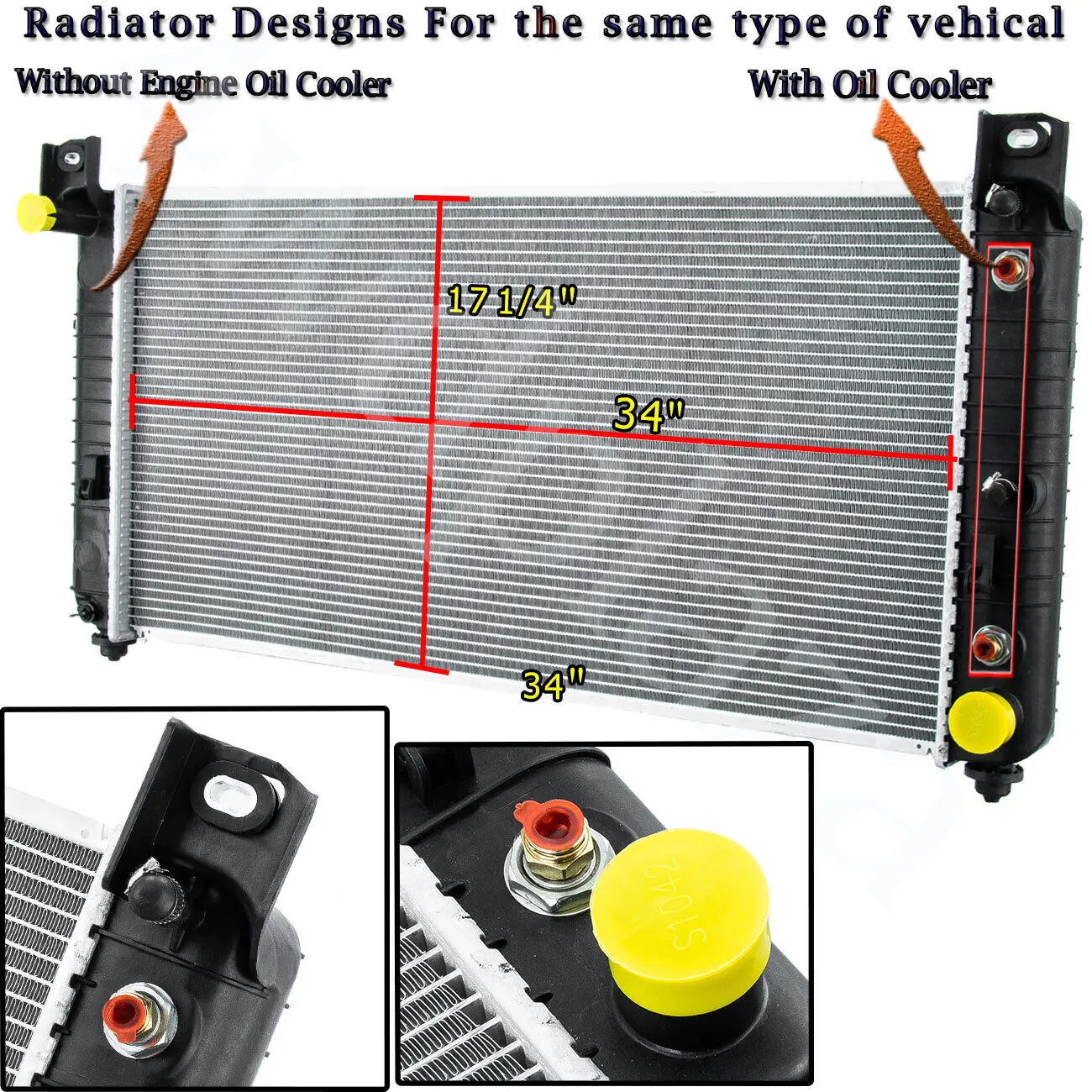 

34''W Radiator for For Chevy Silverado 1500 2500 Suburban Tahoe 4.8L 5.3L 6.0L