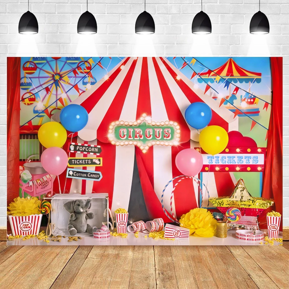 Circus Theme Newborn Photography Backdrop Colorful Balloon Ferris Wheel Carnival Clown Play Show Baby Birthday Photo Background