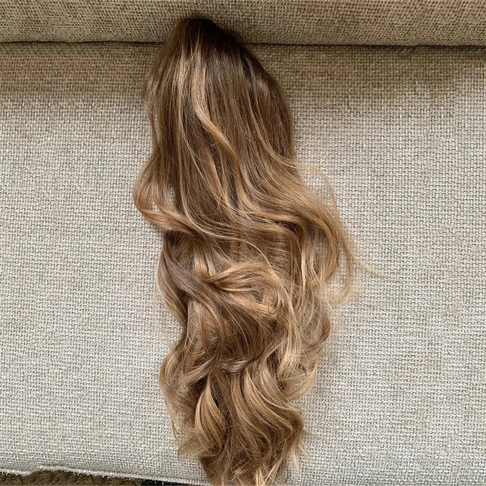 Caramel Balayage Glueless Luxury HD Lace Wig for Women Hair Loss Natural Hair Synthetic Lace Front Wig Shoulder Wavy Daily Use