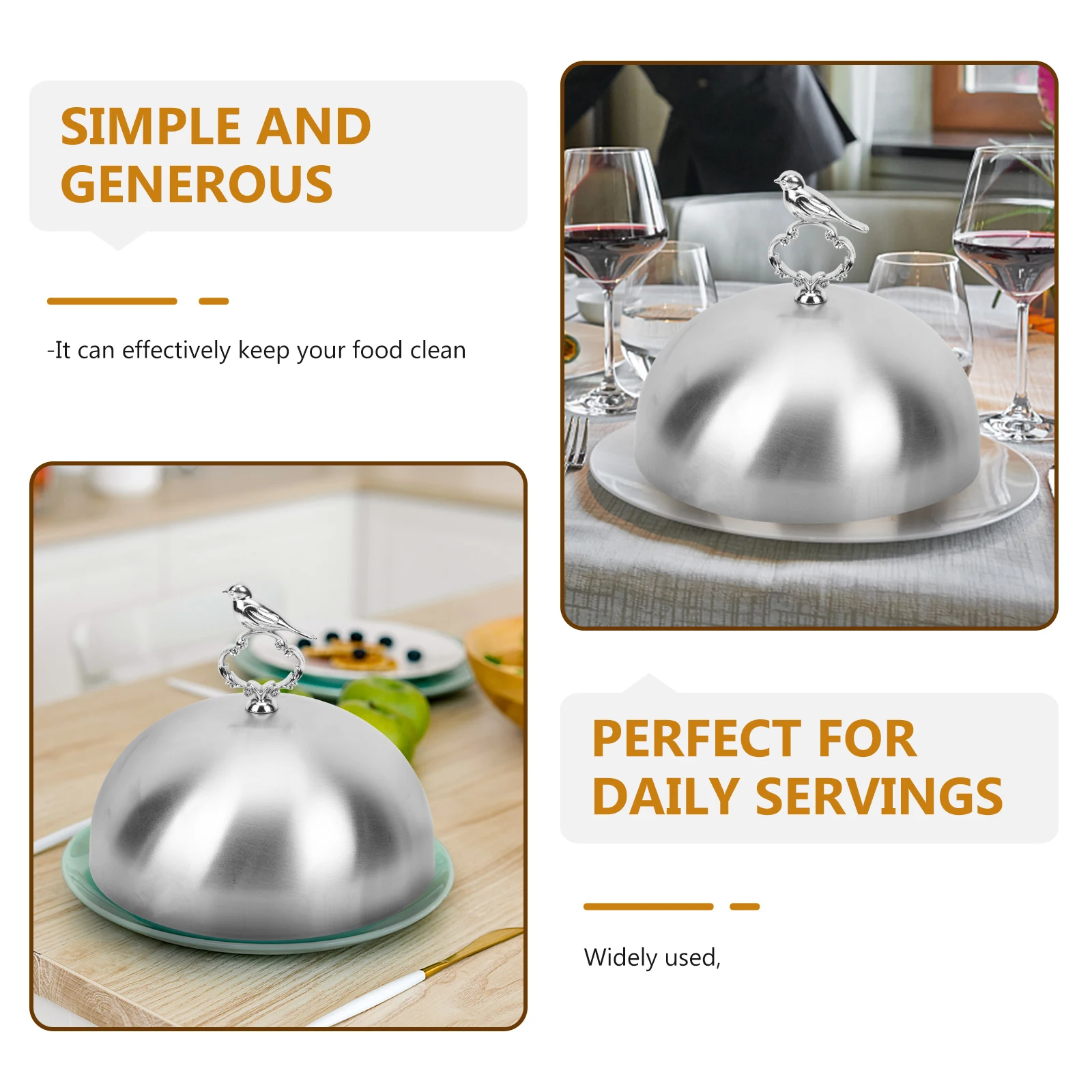 

Stainless Steel Steak Food Protective Oilproof Round Dish Cover Kitchen Gadget Compact Handle Flies Proof for Home