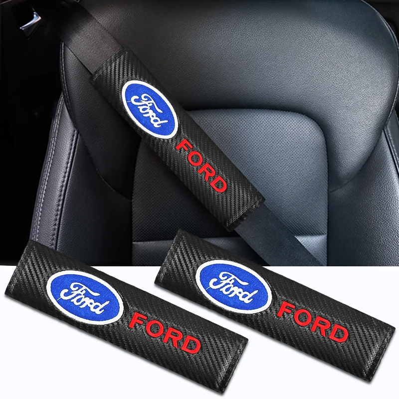 Almohadilla protectora de cuero para cinturón de seguridad con logotipo de coche, accesorios para Ford ST Fiesta Focus Edition Puma X Mondeo Ecosport, 1/2 Uds.
