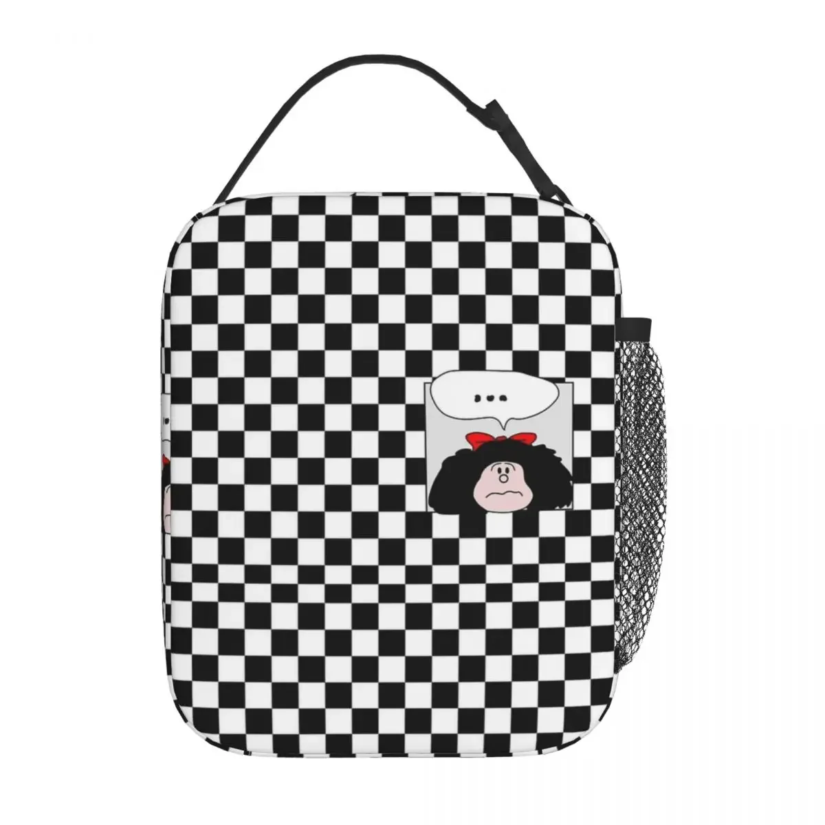 

Mafalda Checkerboard Cute Comic Thermal Lunch Bag for Travel Cartoon Portable Food Bag Container Women Thermal Cooler Food Box