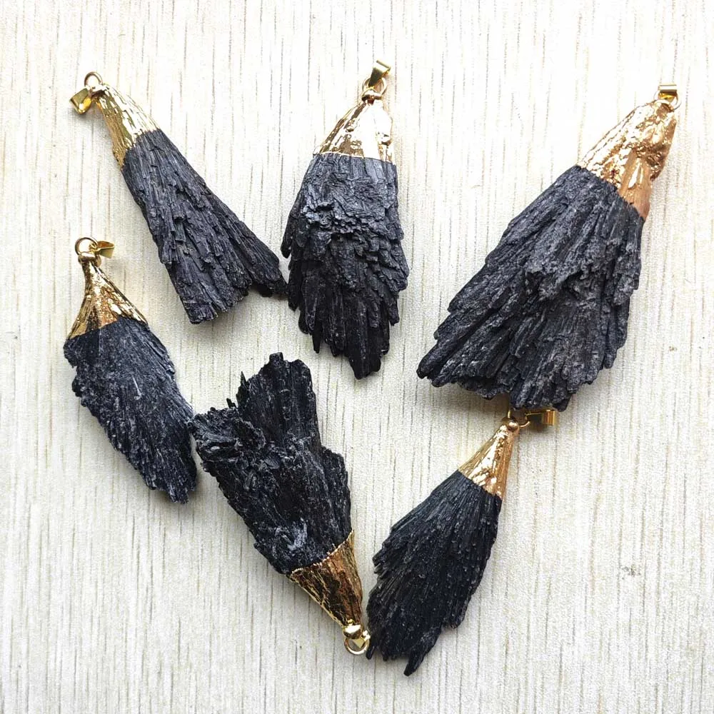 New Fashion Natural Black tourmaline Healing Reiki Feather shape pendants diy jewelry making 6pcs/lot wholesale fast shipping