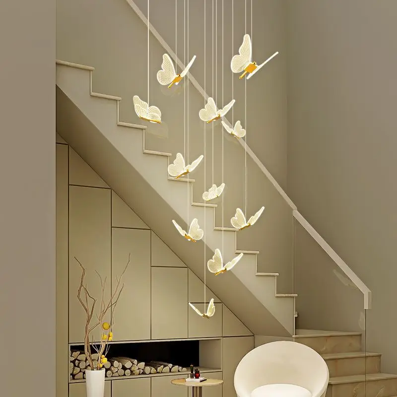 Imagem -06 - Butterfly Chandelier Led Pendant Light Long Line Pendurado Iluminação Sala de Estar Quarto Decoração Hall Escada