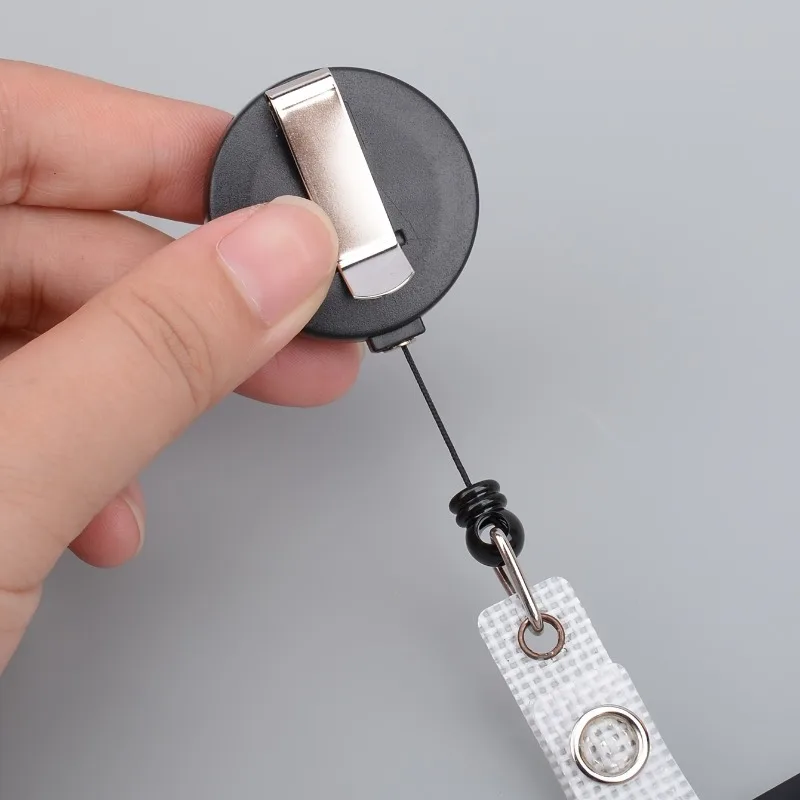 Durable Black Horizontal ID Card Holder Set, Badge Clip with Retractable Pull Tab, Double-Sided, Carabiner Clip ID Holder - view 3