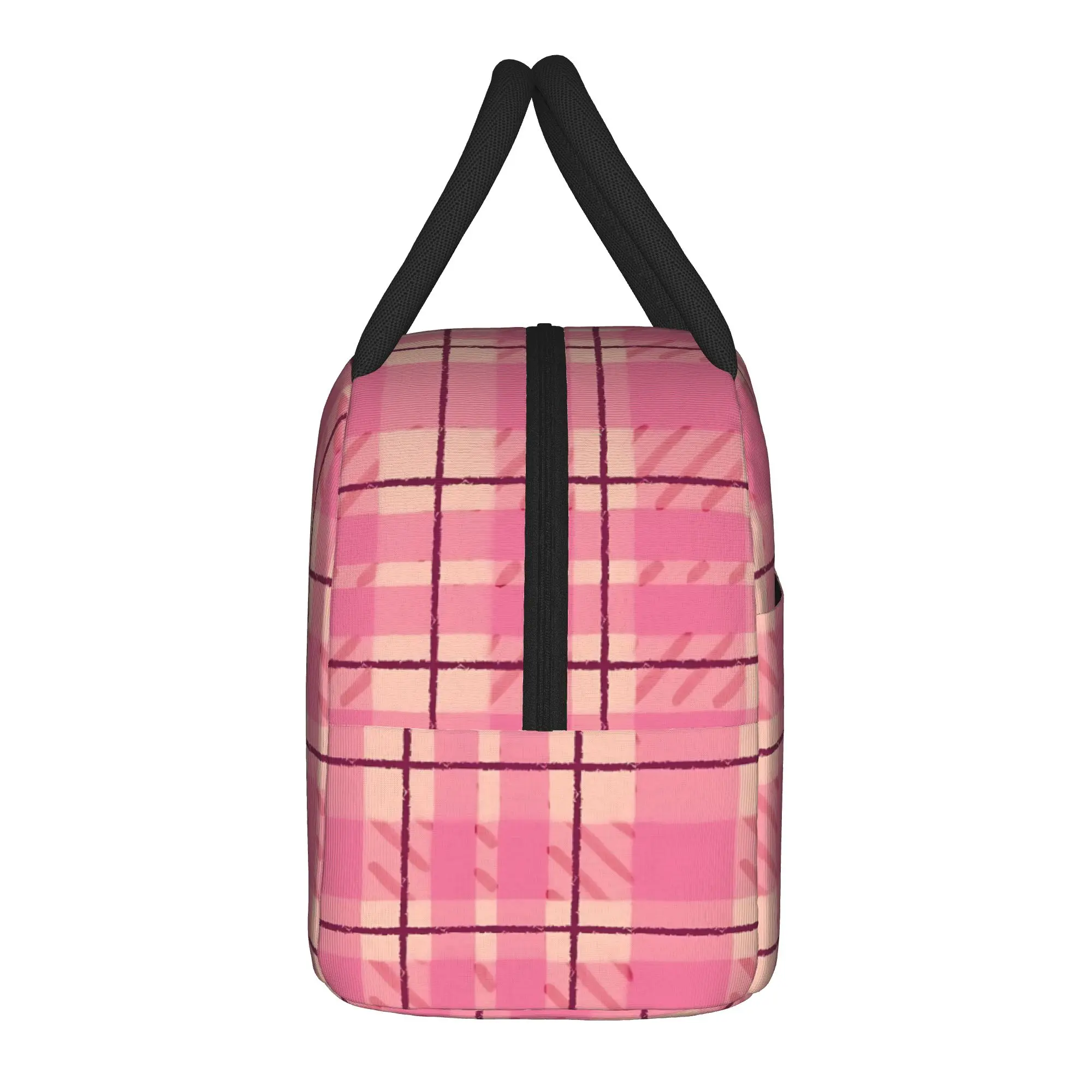 Rustic Pink Tartan Plaid  Insulated Lunch Bag Portable  Reusable Cooler Bag Tote Lunch Box College  Picnic Food Bag