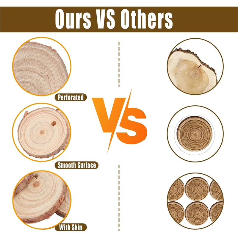 H-W 40 pièces 3-4CM tranches de bois rondes naturelles inachevées cercles avec disques de bûches d'écorce d'arbre pour bricolage artisanat décoration de fête à la maison