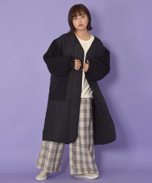 

Autumn Winter New Style V-Neck Midi Thin Cotton Coat Gourd Pattern Women's Sweet Style Straight Tube Long Sleeve Single Button