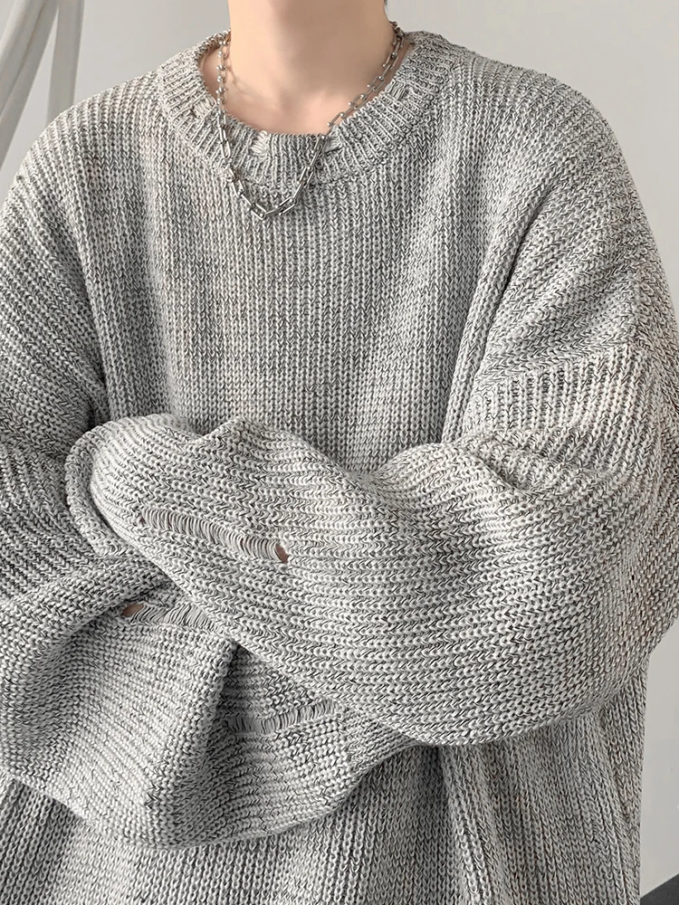 

Men's Knitted Sweater Spring Autumn Cleanfit Design Hole Punching Lazy Sle Base Layer irt Trendy Brand Haome Top