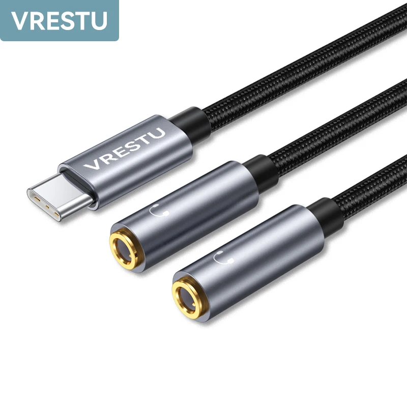 Type C to 3.5mm Jack Headphone Splitter Y Extender Stereo Audio Cable 1 to 2 Female Dual Earphones 2 Headphones Sharing HiFi AUX