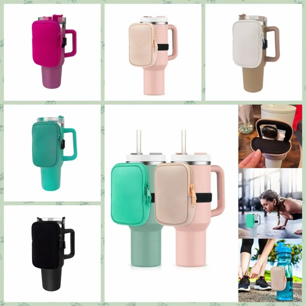 Neoprene Water Bottle Pouch with Adjustable Strap Solid Color Handheld Caddie Can Cover Bottle Bag