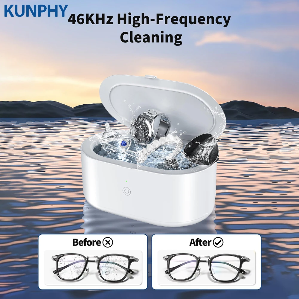 Ultrasonic Cleaner 46KHZ  High Frequency Vibration 600ml Portable Deep Clean for Jewelry Rings Glasses Makeup Brushes Home Trave