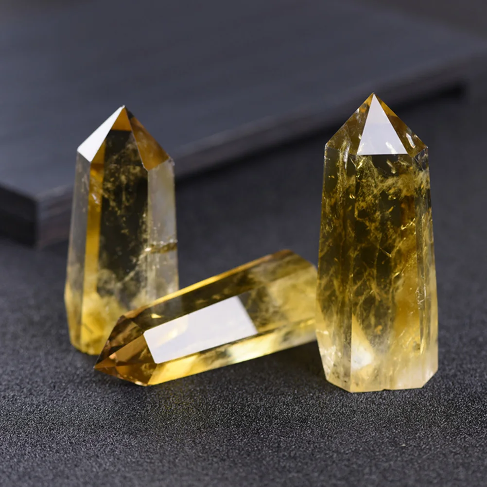 

Yellow Citrine Crystal Pillar Hexagon Desktop Ornament Home Living Room Tabletop Decoration 4-5cm Chic Adornment