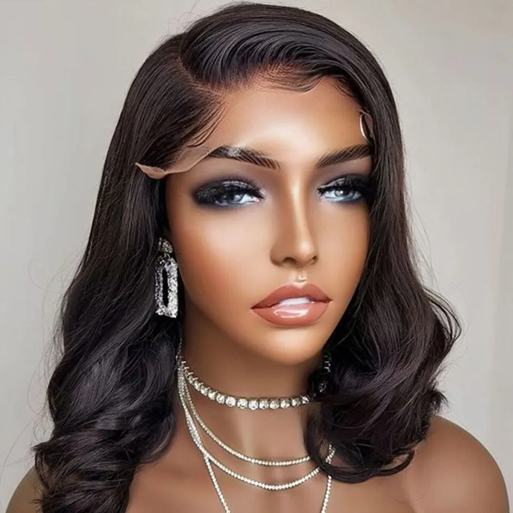 Body Wave Short Bob Transparent T Part Side Part Lace Human Hair Wig for Women PrePlucked Natural Color Remy Indian Hair On Sale