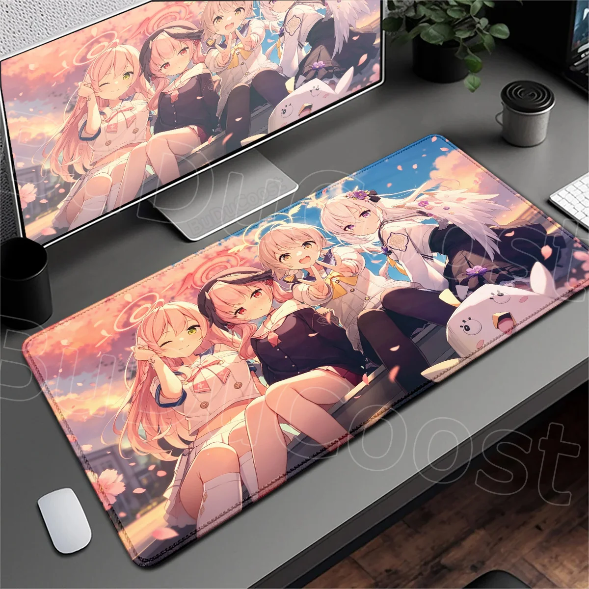 Gummierte Kanten-Mausunterlage XXL für Laptop-Tastatur, Anime-Motiv, Niedliches Mädchen-Design, Blue Archive Shimoe Koharu, Waschbares Mauspad 900x400mm – Detail 5