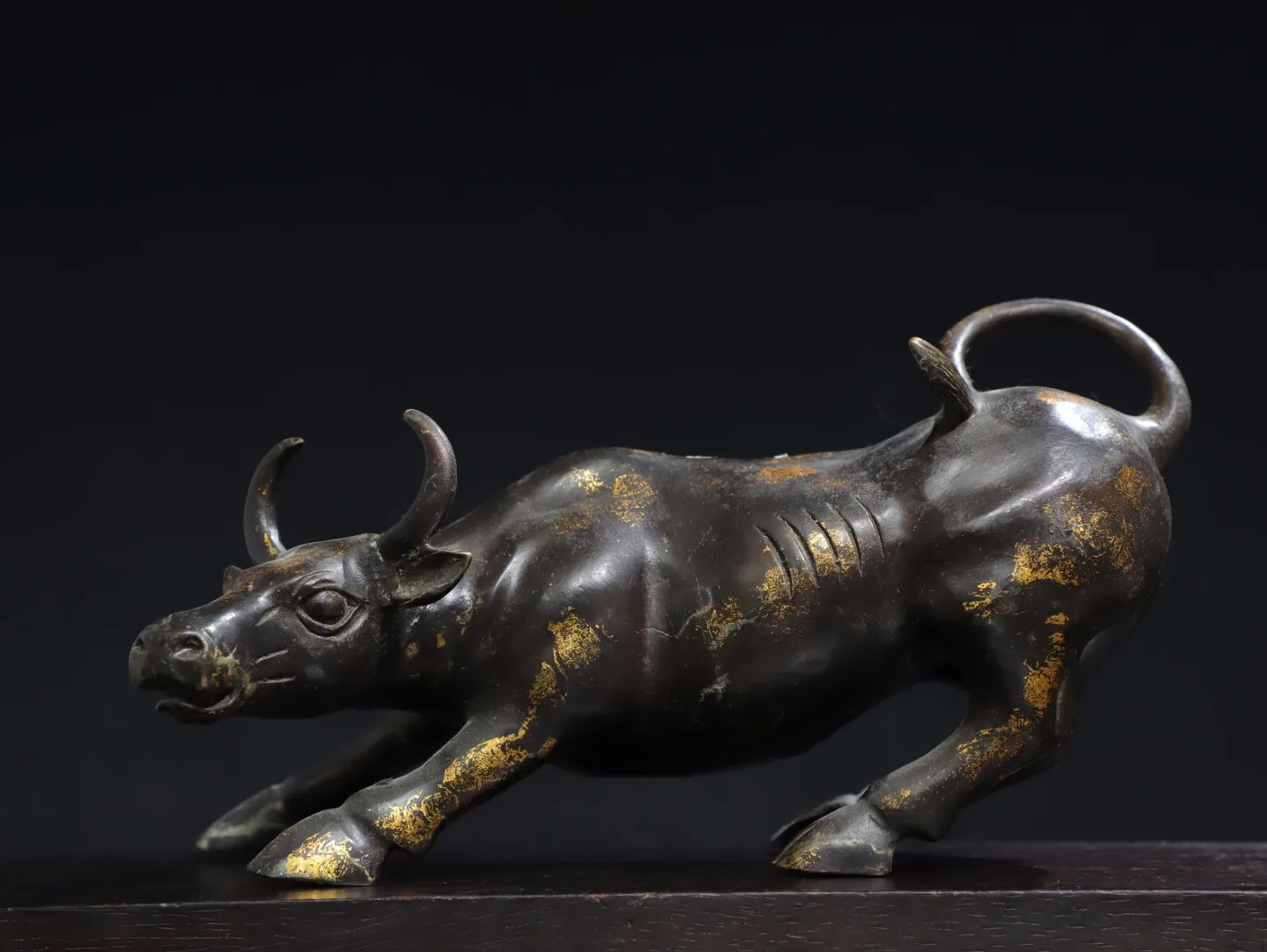 

12"Tibetan Temple Collection Old Bronze Cinnabar Mud gold Cow Statue Bull Bull market Amass wealth Ornaments