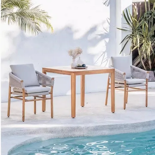 Outdoor table and chairs courtyard villa teak table open-air outdoor garden terrace preservative wood rope woven