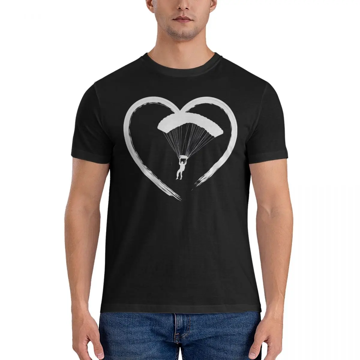 Skydiving Love - Parachute Heart Men's T Shirts Skydiving Awesome Tee Shirt Short Sleeve Crewneck T-Shirts Cotton Party Clothes