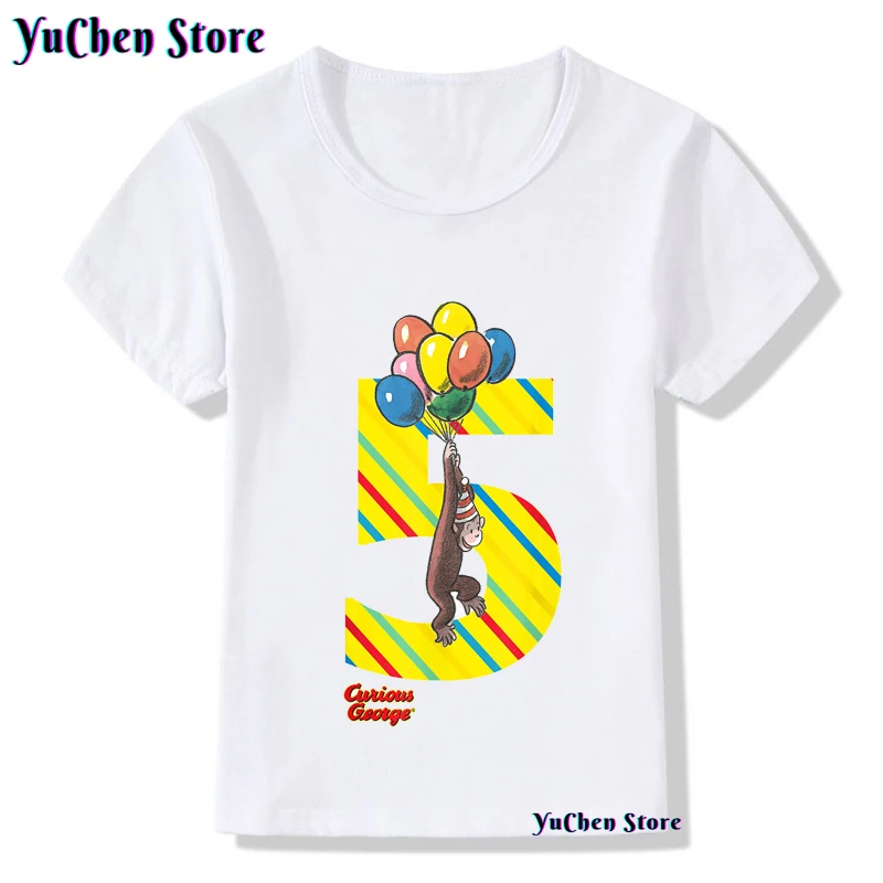 2022 New Curious George Kids Cartoon T-shirt Birthday T-Shirt No. 1-10 Boys And Girls T-shirt Birthday Gift Children\'s Clothing