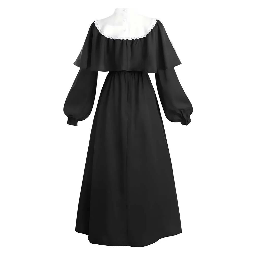 Klassisches Nonnen-Cosplay-Kostüm für Damen, Kirchen-Thema, Ballonärmel, Spitzenkragen, Umhang, Schleier, Kleidung für Halloween, Karneval, Faschingskostüm – Detail 3