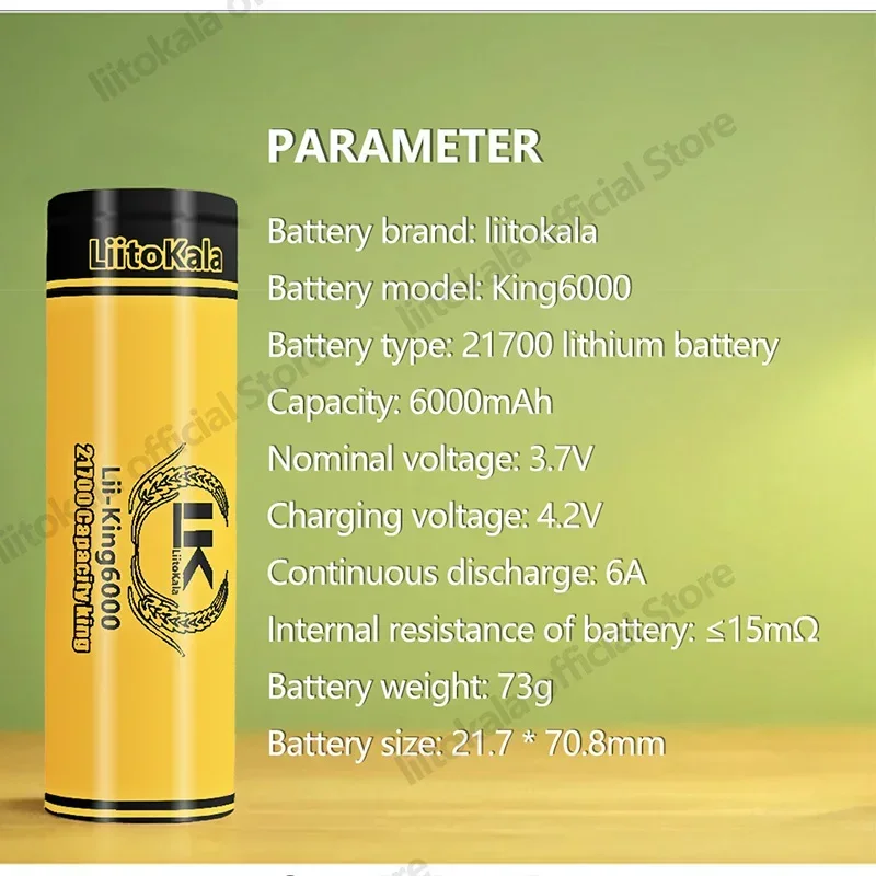 1-20 قطعة LiitoKala King6000 21700 6000mAh بطارية قابلة للشحن 3.7 فولت 1C تفريغ بطاريات عالية الطاقة للأجهزة عالية الطاقة