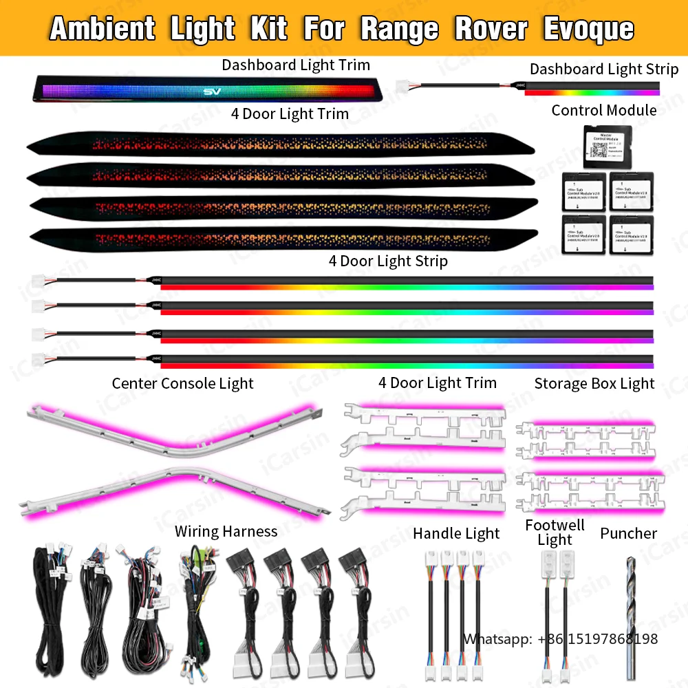 Icarsin Dynamic Ambient Light for Range Rover Velar 2020-2023 Interior LED Lighting Upgrade Accessories