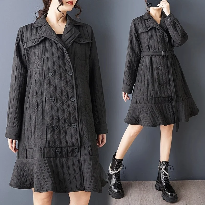 Quilted Blazer Jacket Dress Women Spring Autumn Loose Fit Dark Trendy Design Padding Personalized Dress Coat Women Robe w1809