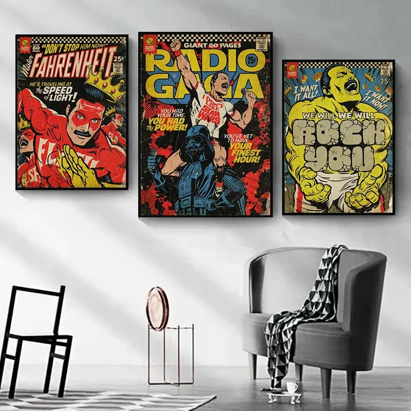 البوب الهيب هوب مغني الراب الهزلي الملكة الملصقات والمطبوعات ألبوم الموسيقى غطاء روك باند الرسم على لوحات القماش الجدارية لغرفة بار المنزل ديكو