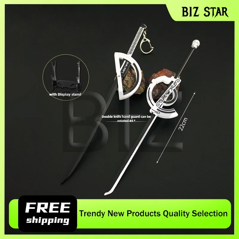 22cm/8.66in płynący pies metalowy model broni zabawka miecz ze stojakiem wystawowym kolekcja ozdób pulpit prezenty urodzinowe dla chłopca Prop