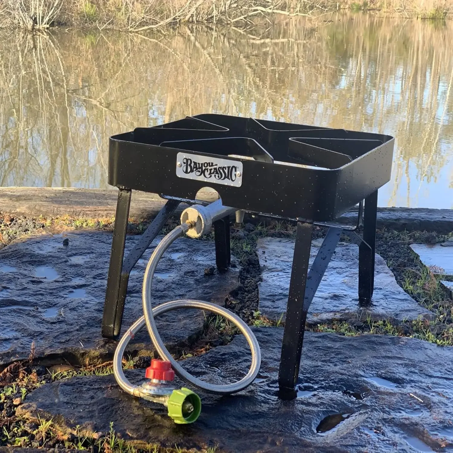 Outdoor Patio Stove - Portable, 5-psi Regulator, Hose - 16 x 16 x 13 in - Stainless Steel