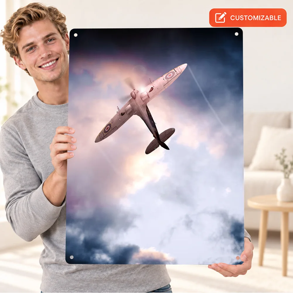 RAF Supermarine Spitfire Aircraft Printed Poster Customized Aluminum Metal Sign Graphic Technical Wall Art For Office Pilot Gift