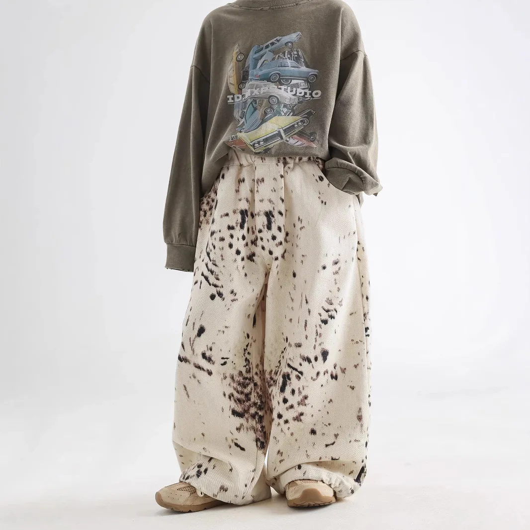 Children Clothes Boys Spring Jeans 2025 New Fashionable Korean Style Leopard Print Fashionable Kids Casual Loose Wide Leg Pants