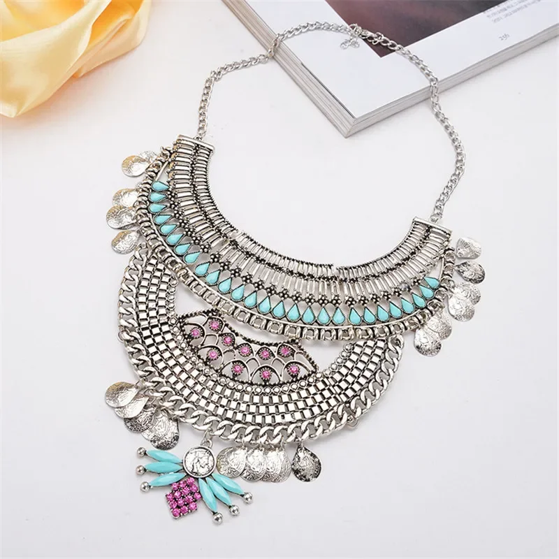 Vintage Necklace Trendy Bohemian Heavy Geometry Choker Necklace Gold Color Statement Maxi Necklace For Women Jewelry Gift