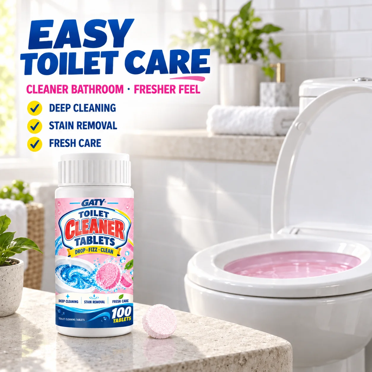 Toilettenreiniger in Form von Brausetabletten – sofort wirksam; löst Urinflecken und Kalkablagerungen; reinigt und neutralisiert Gerüche; für Toilettenbecken, Rand und Abfluss. – Detail 6